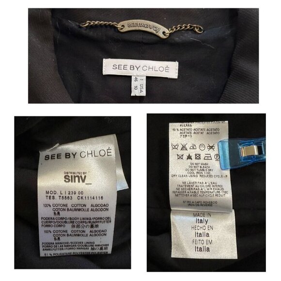 See by Chloe Black Cotton‎ Pea Coat/Jacket, Size US10/Italy 46 - Picture 4 of 16